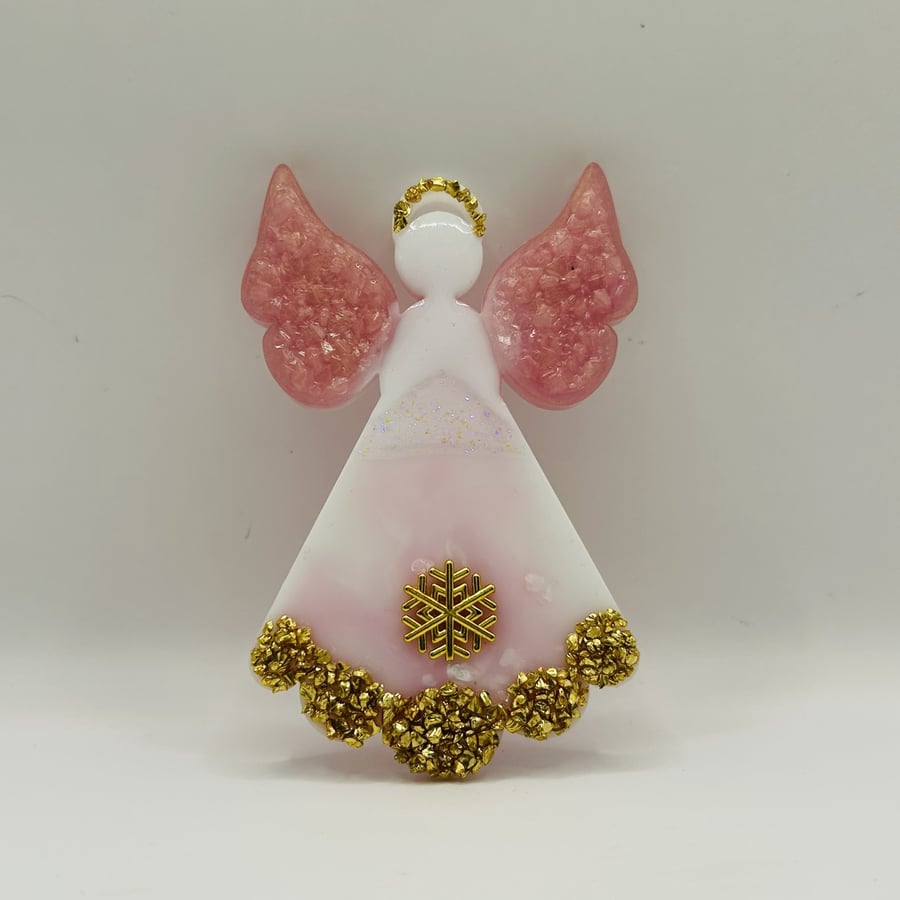 Celestial Grace – Pink & Gold Angel – Christmas Hanging Decoration