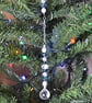 Suncatcher – Blue and Silver with Shamballa Beads, Chain, and Crystal Drop