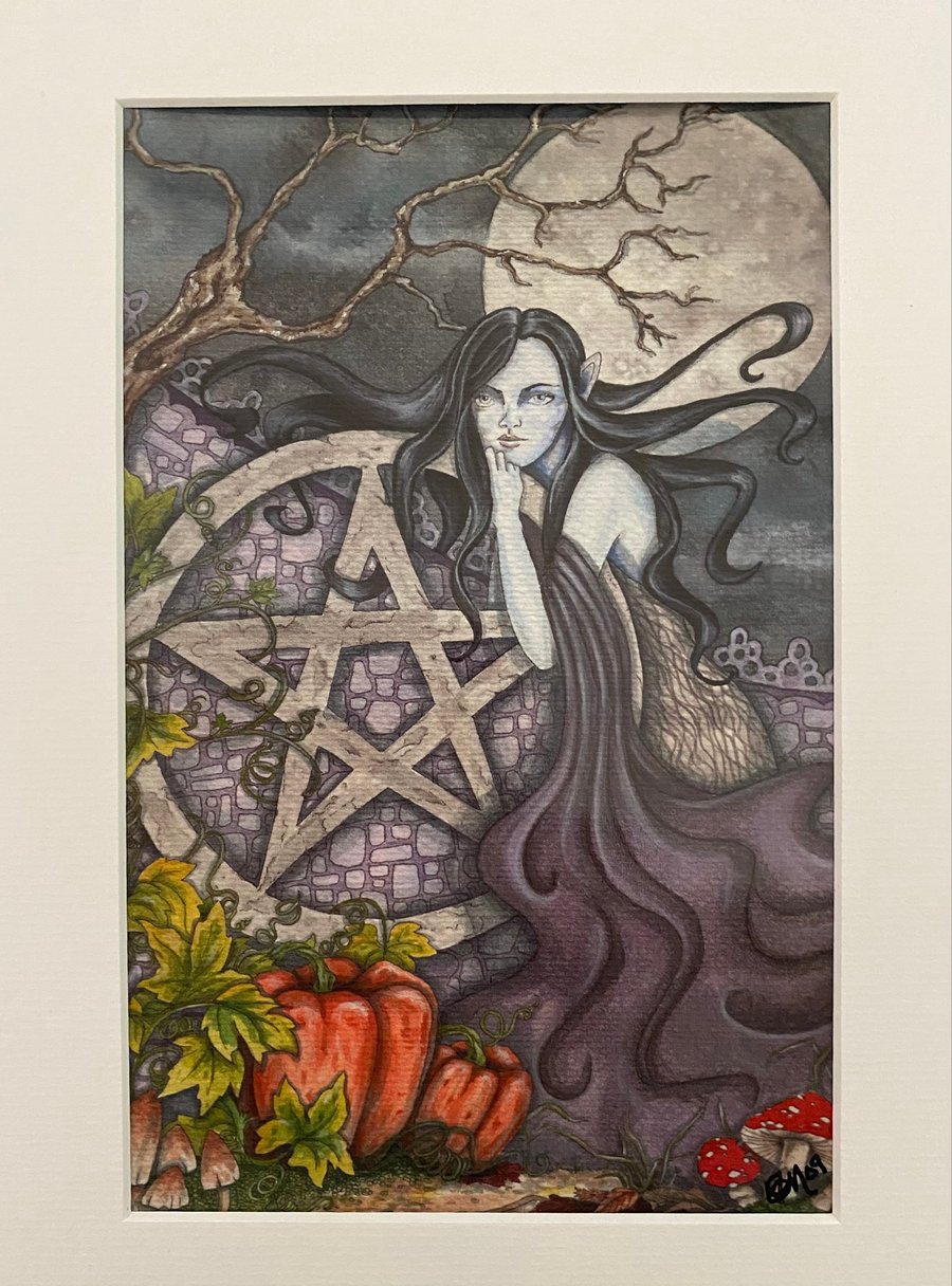 Mounted print, pagan,fantasy art, spiritual-“Samhain Garden.”
