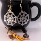 Halloween Glitter Silver Cobweb Earrings