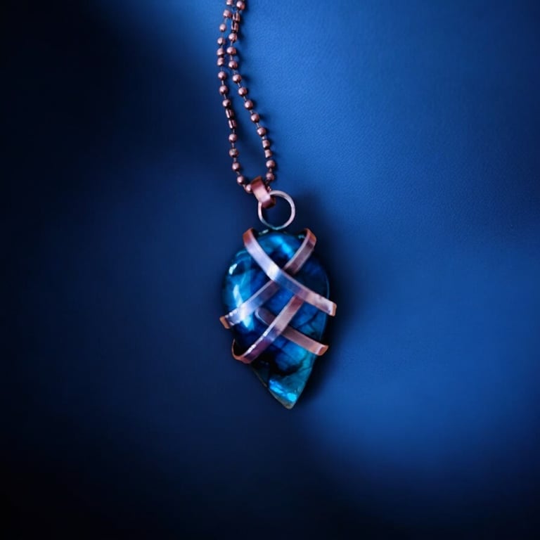 Copper AAA Labradorite Pendant Necklace, Blue Flashes - Unisex, Gift Boxed