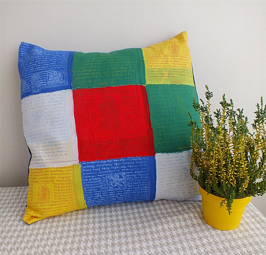 Buddhist PrayerFlag Patchwork Cushion Folksy