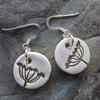 Cow Parsley ceramic and sterling silver drop earrings in black and white