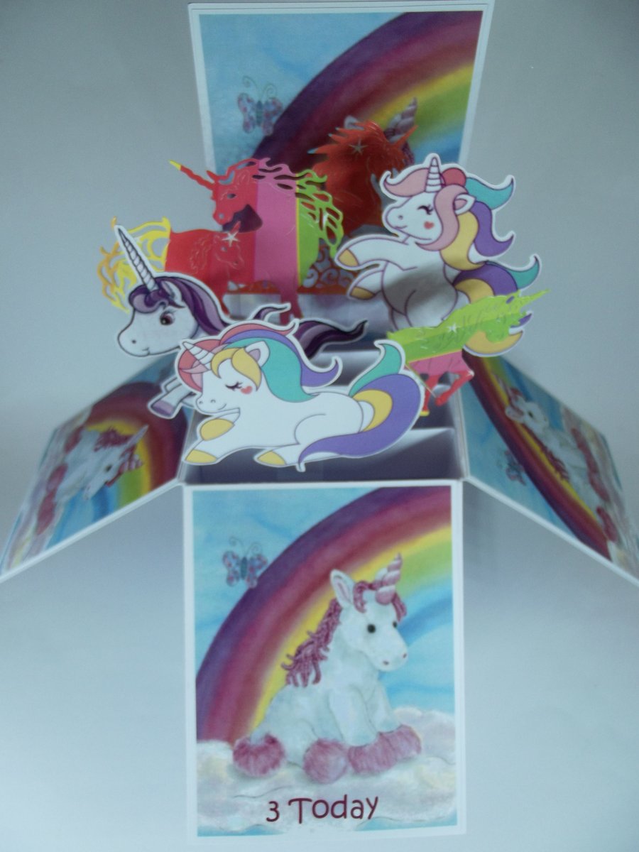 Girls 3rd Birthday Card With Unicorns