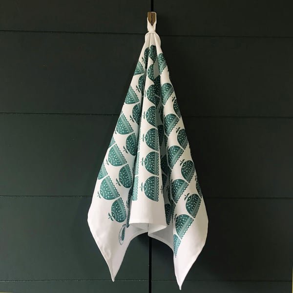 'Little Flower' Dark Teal Tea Towel - SALE