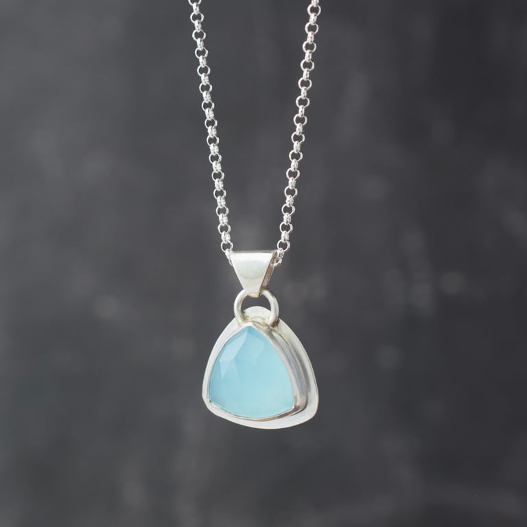 Silver Pendant Necklace with Blue Gemstone