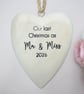 Our Last Christmas as Mr & Miss 2026 Wooden Heart Pre Wedding Christmas Ornament - Image 2