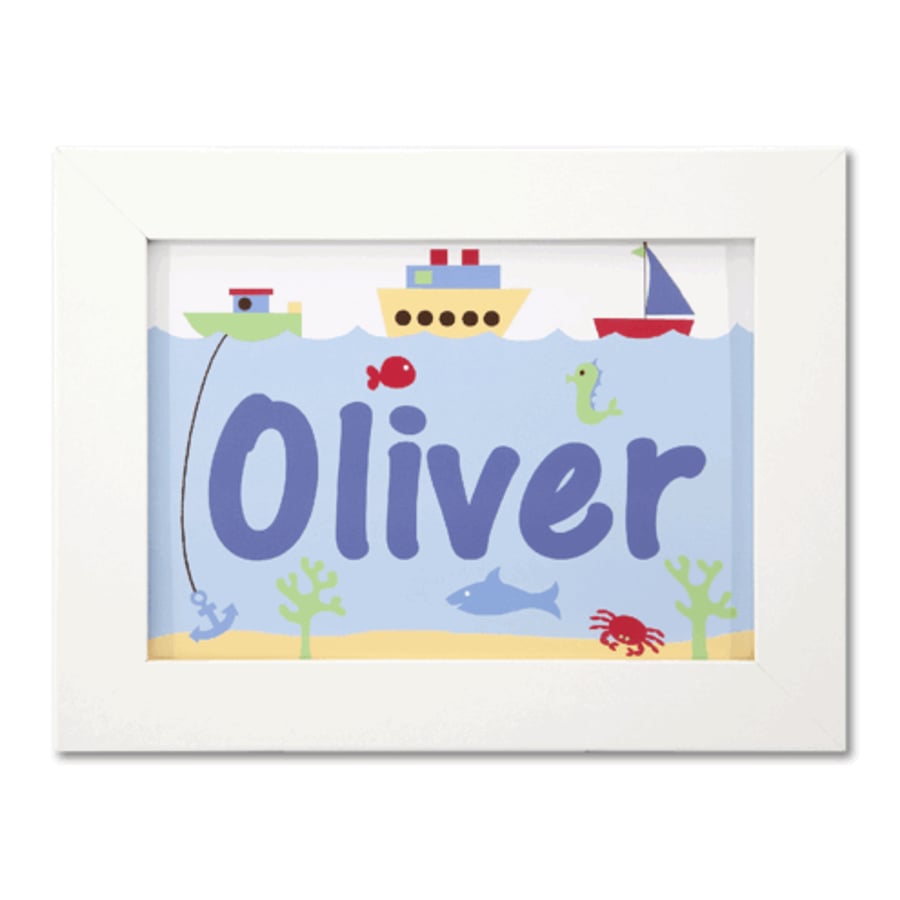Boys Personalised Boat Door Name Print.