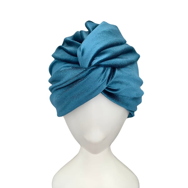 Petrol Blue 1940s Vintage Style Twist Turban Hat Soft Elastic Velvet Winter Head