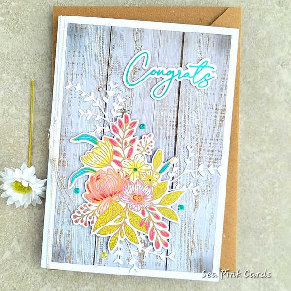 Congratulations Card - floral cards, congrats, wedding card, anniversary, blank