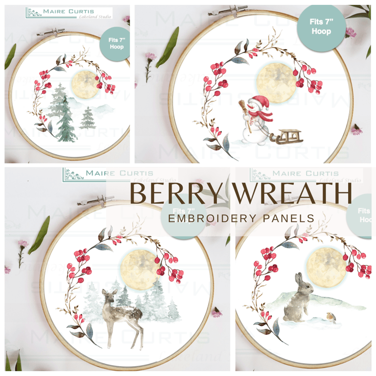 Watercolour Winter Wreath Printed Cotton Linen Panels