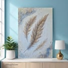 Textured abstract Feather painting,  Gold acrylic canvas art, 12x16 inch