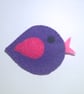 Cute Purple Felt Bird Brooch - UK Free Post