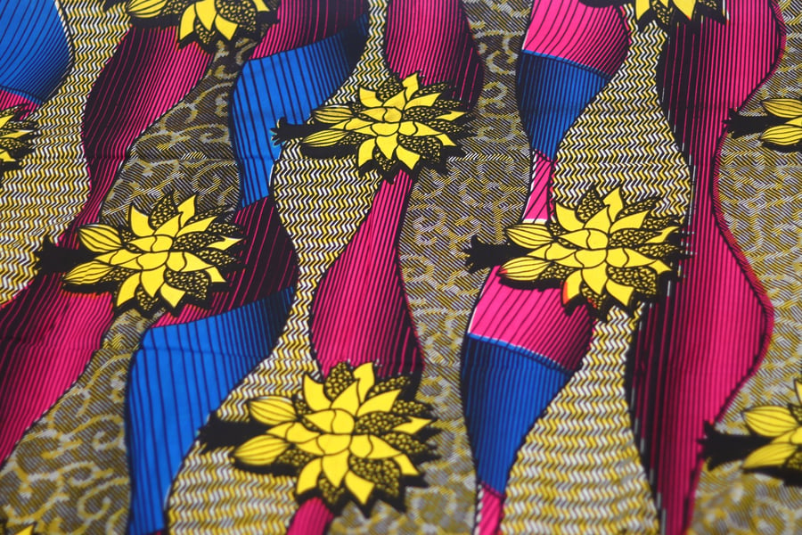 multicoloured floral African Ankara wax printed fabric in 100% cotton 