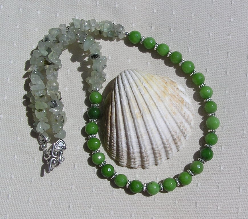 Green Peridot & Green Prehnite Crystal Gemstone Statement Necklace "Kiwi Wonder"