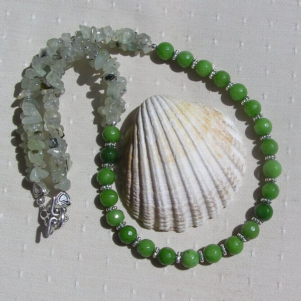 Green Peridot & Green Prehnite Crystal Gemstone Statement Necklace "Kiwi Wonder"