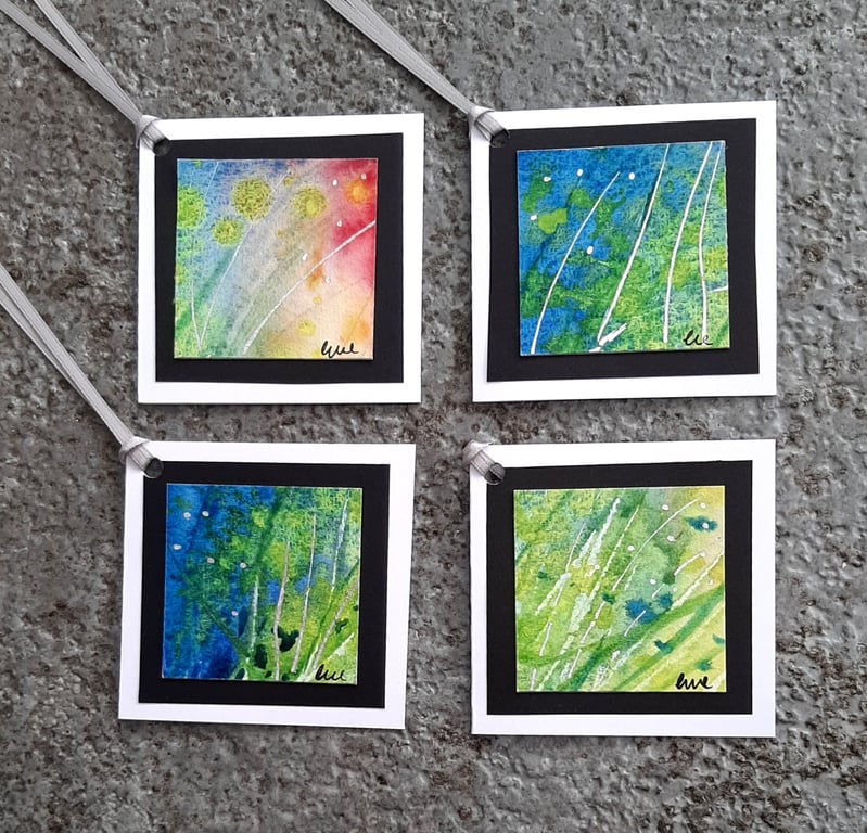 Ocean. Abstract Handpainted Gift Tags. Pack Of Four.  Card Style Labels