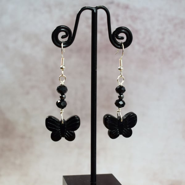 Black Glass Butterfly Earrings