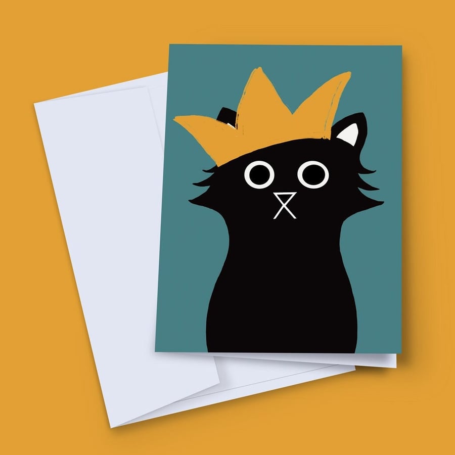 Cat Birthday Card, Celebration card, Party Invite, New Year card, King Card