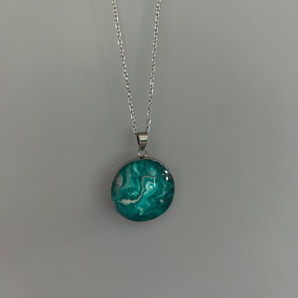 Stainless steel necklace with hand-painted acrylic design