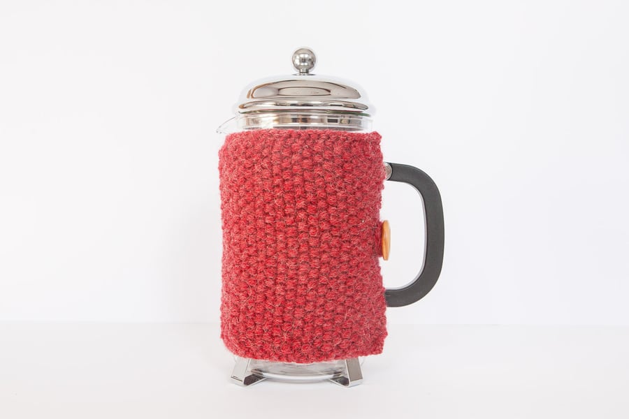Red knit coffee cosy - Cafetiere cosy - Coffee jug warmer - French press cover