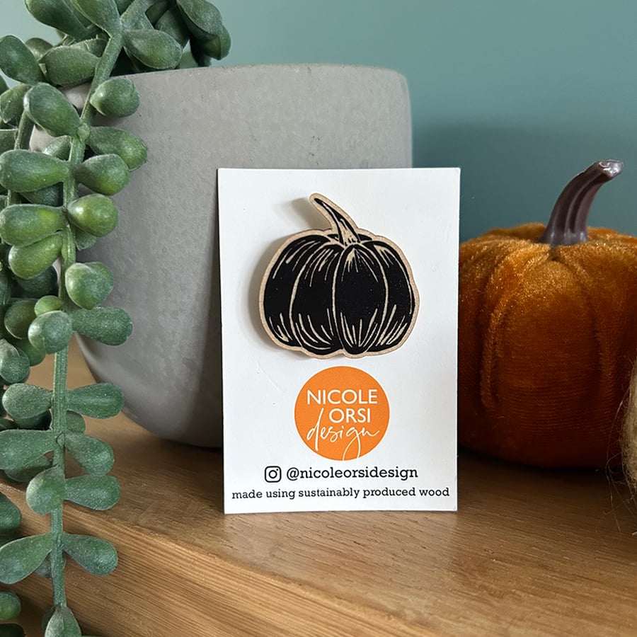'Little Pumpkin' Wooden Pin Badge