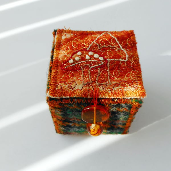 Unique hand embroidered handmade keepsake box in harris tweed