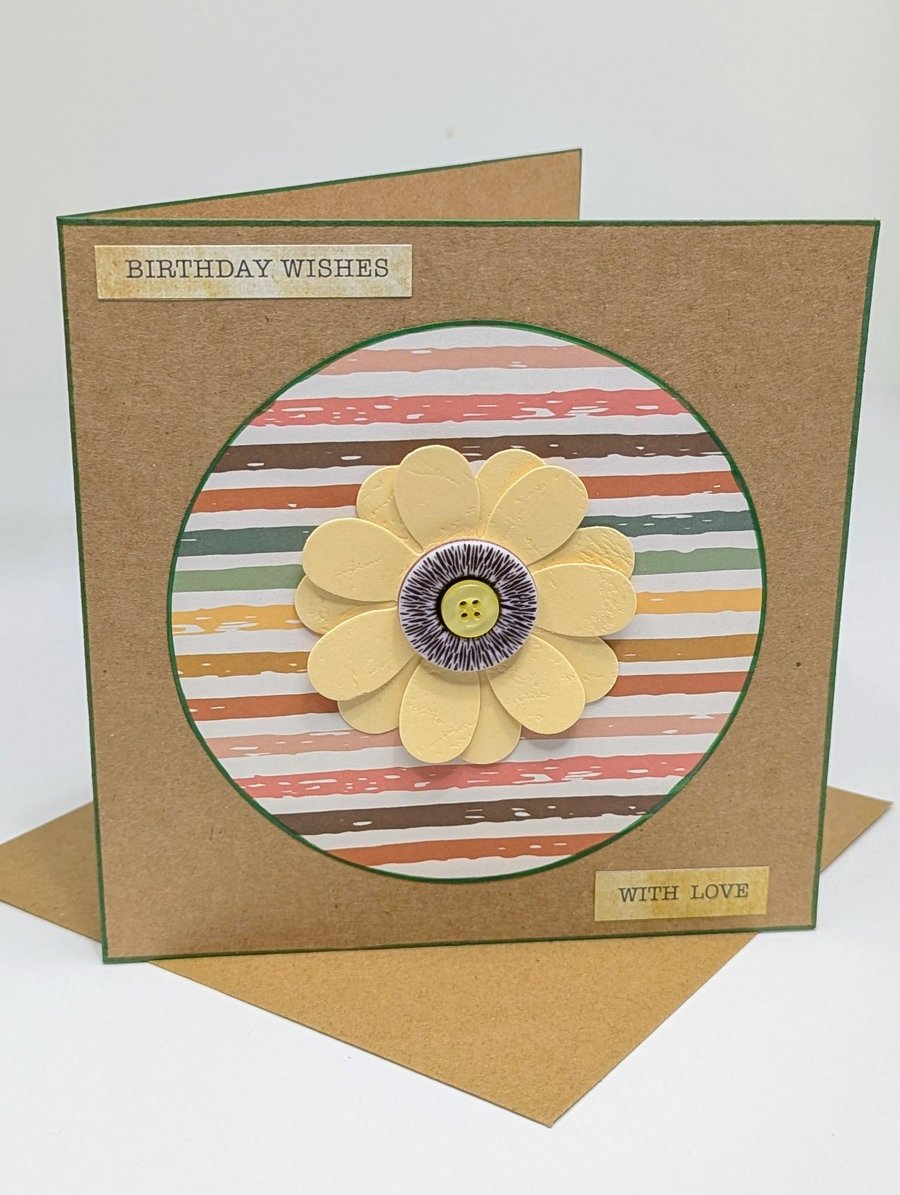 Handmade birthday card with large flower embellishment, card for her