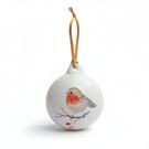 Festive Robin and Berries Ceramic Bauble Christmas Decoration Ornament