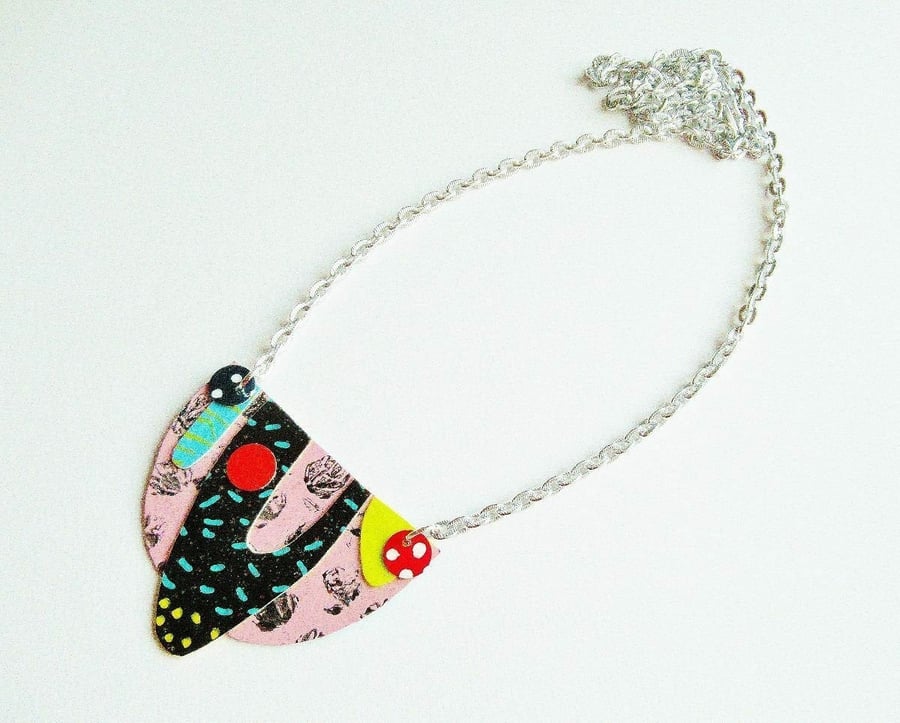 Bib Necklace Funky Quirky Arty Colourful Punk Statement Jewellery Pink Black