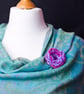  Fabric Flower Brooch - pink and lilac organza fabric pin with purple beads - Image 1