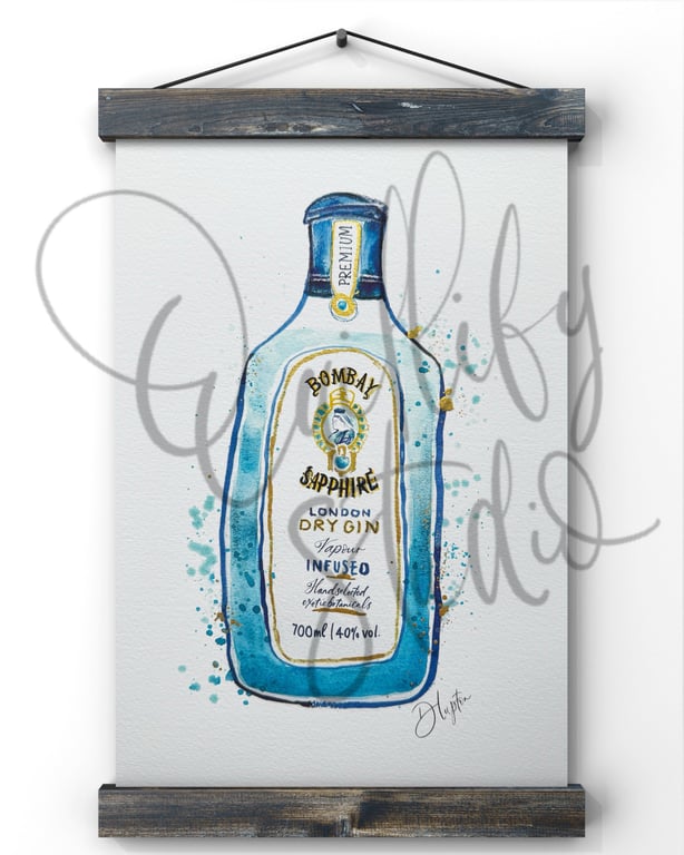 Hand Finished Watercolour A4 Art Print - Bombay Sapphire London Dry Gin