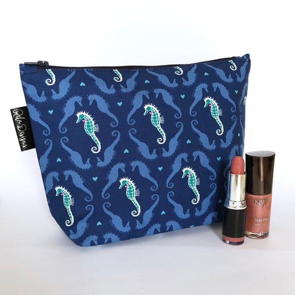 Makeup bags, blue seahorses