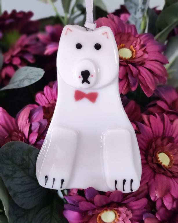 Fused Glass Hanging Polar Bear Ornament