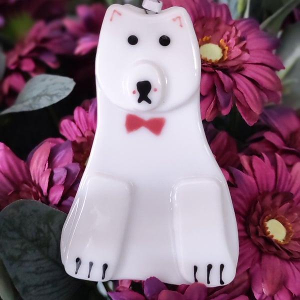 Fused Glass Hanging Polar Bear Ornament