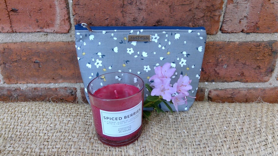 Grey Floral Zip Pouch