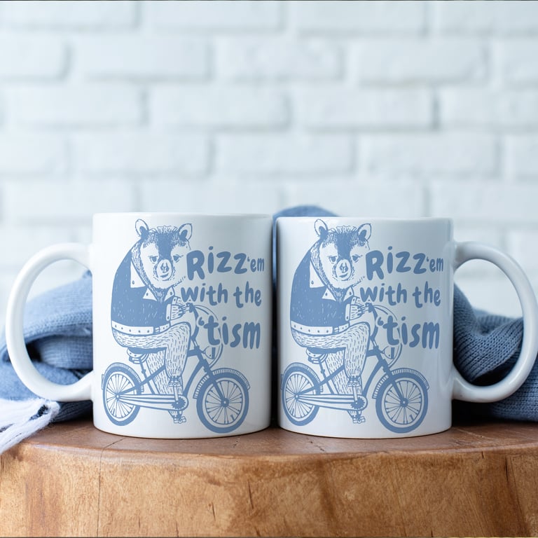 Rizz 'Em With The 'Tism - Bear: Funny Autism Mug, Gift for Autistic Friend