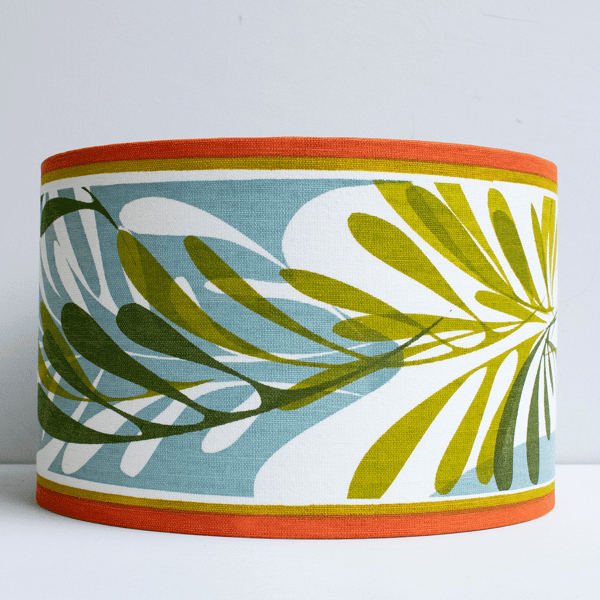 SECONDS SALE - Hand printed 30cm diameter  lampshade. Green, orange, blue