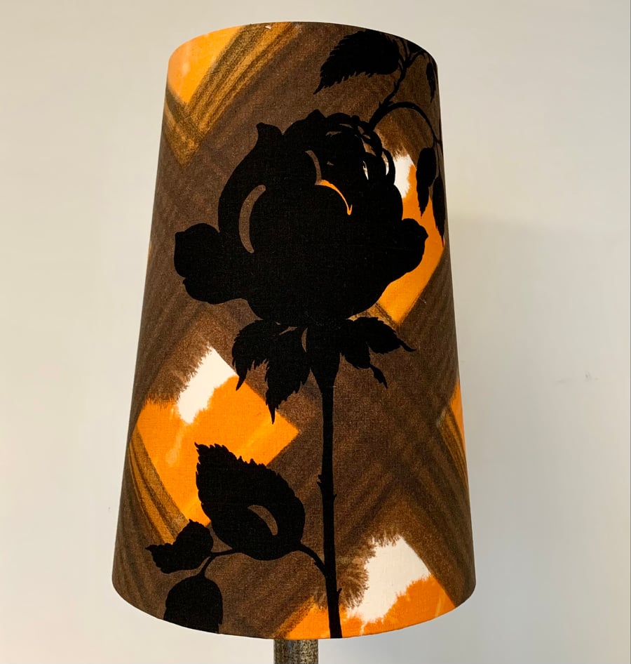 Retro Gothic Black Rose Lampshade in 50s 60s Brown and Orange Vintage Fabric