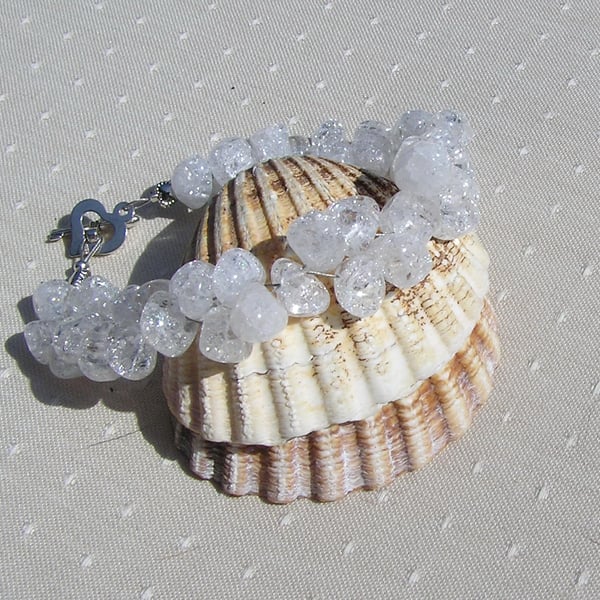 White Crackled Quartz Gemstone Bracelet "White Mist"