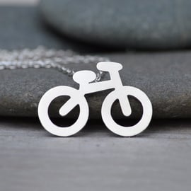 holiday bicycle necklace in sterling silver, handmade in UK