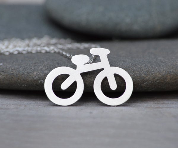 holiday bicycle necklace in sterling silver, handmade in UK