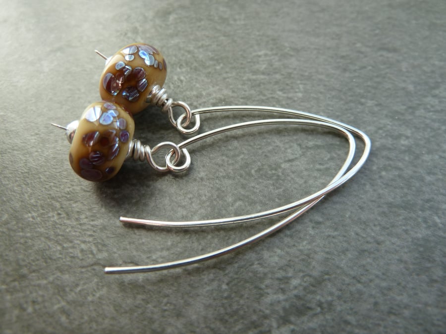 sterling silver earrings, lampwork glass speckled beads