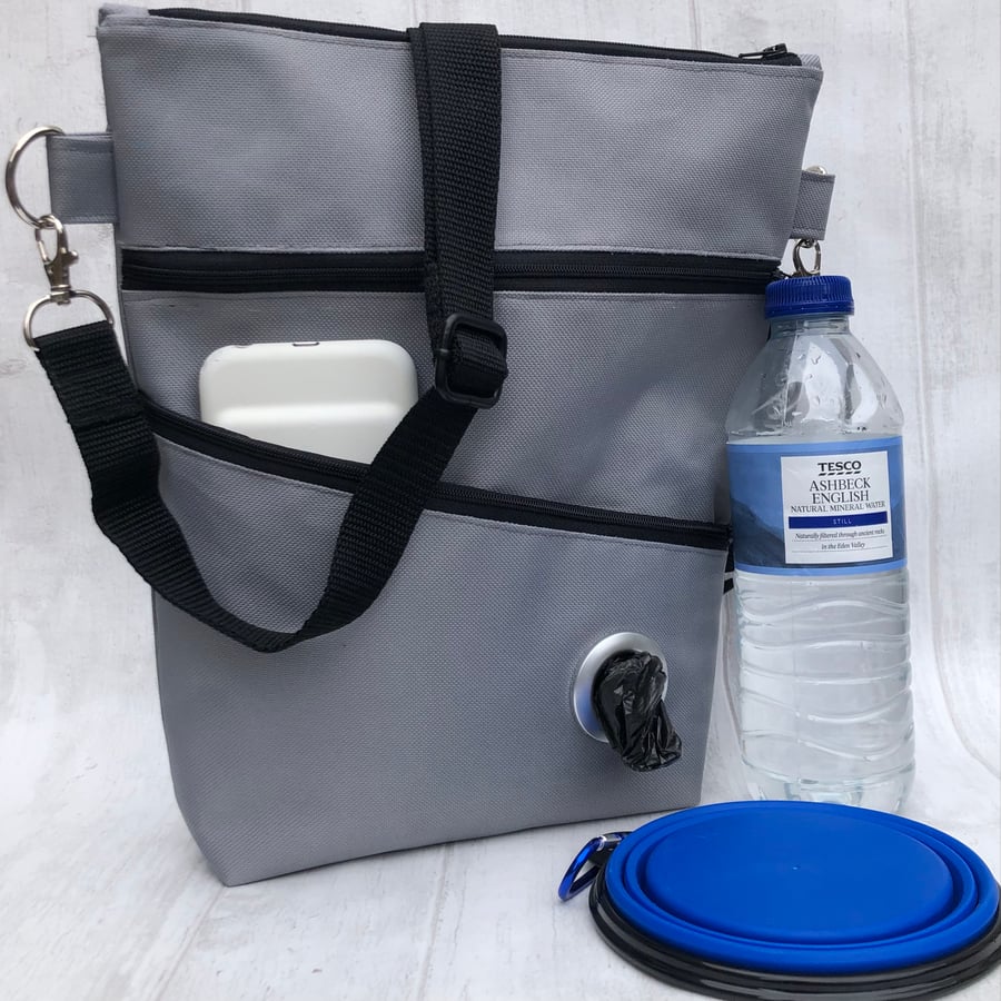 Dog walking bag, waterproof grey 