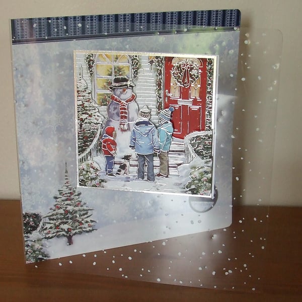 Christmas Card, Snowman And Children (X82) REDUCED TO CLEAR