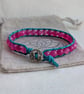Turquoise leather and hot pink agate bracelet with button fastener  - Image 6