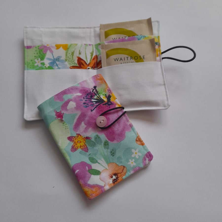 Tropical Flower Design Travel Tea Wallet, Teabag holder,