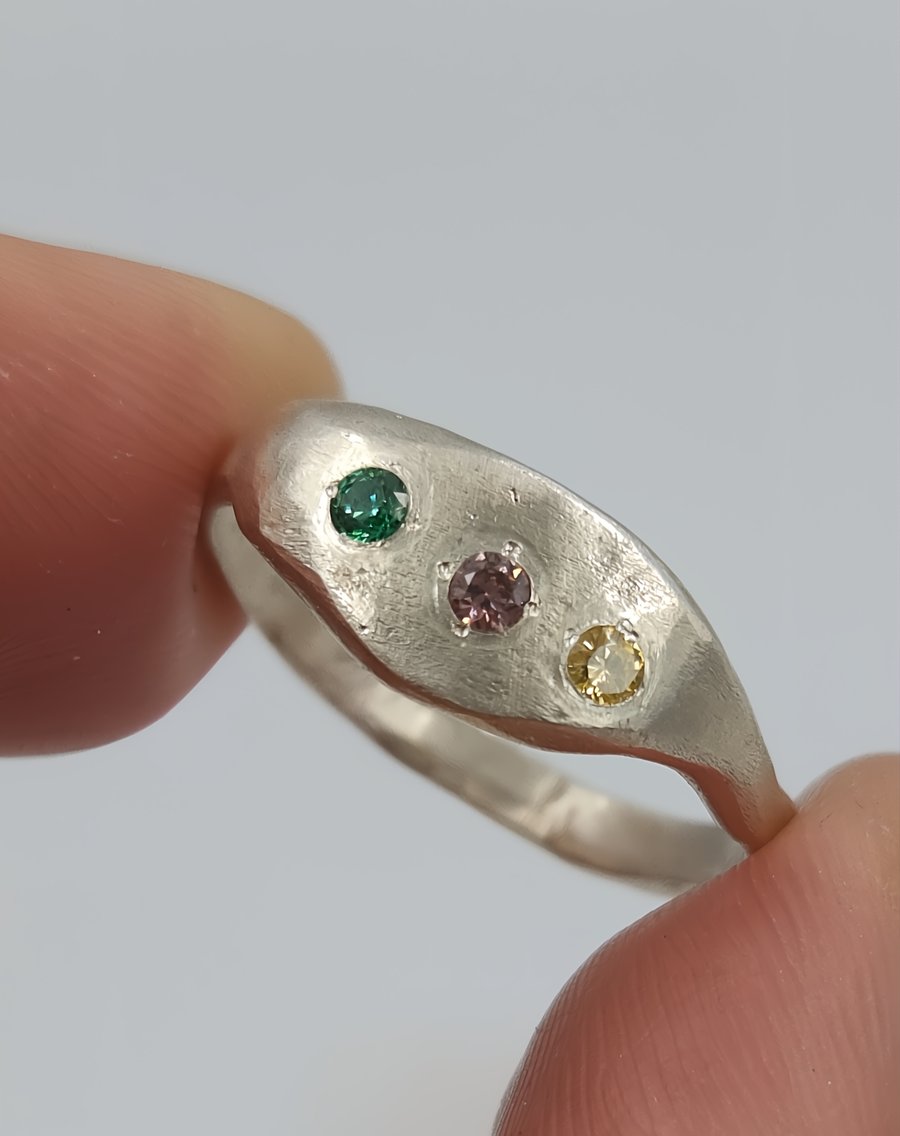 Radiant Trio Signet Ring in Sterling Silver