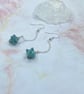 Kiwi jasper stone drop earrings on silver plated chain - Image 2