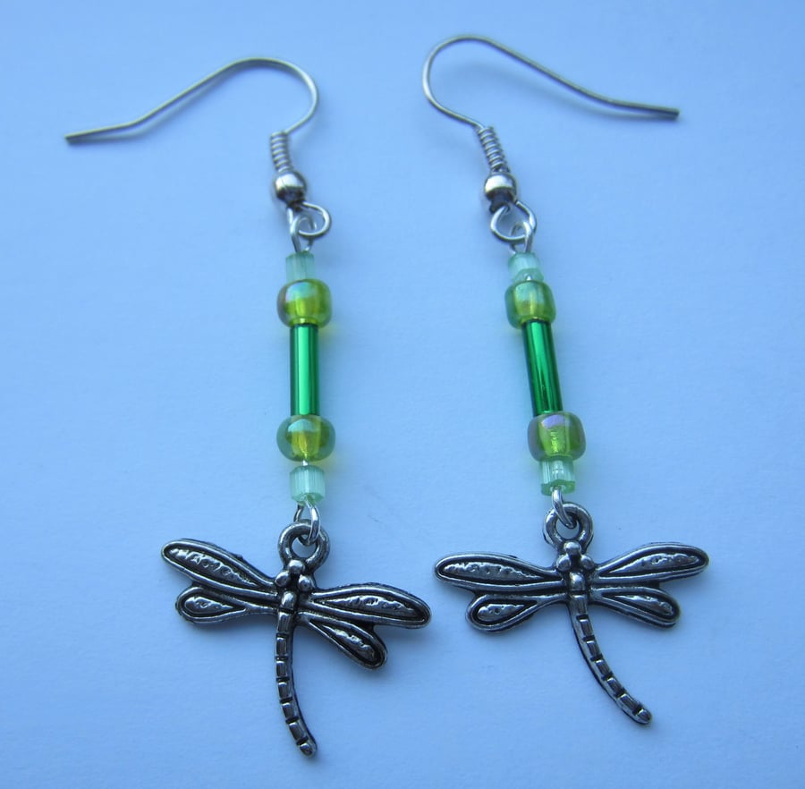Dragonfly and Bead Earrings